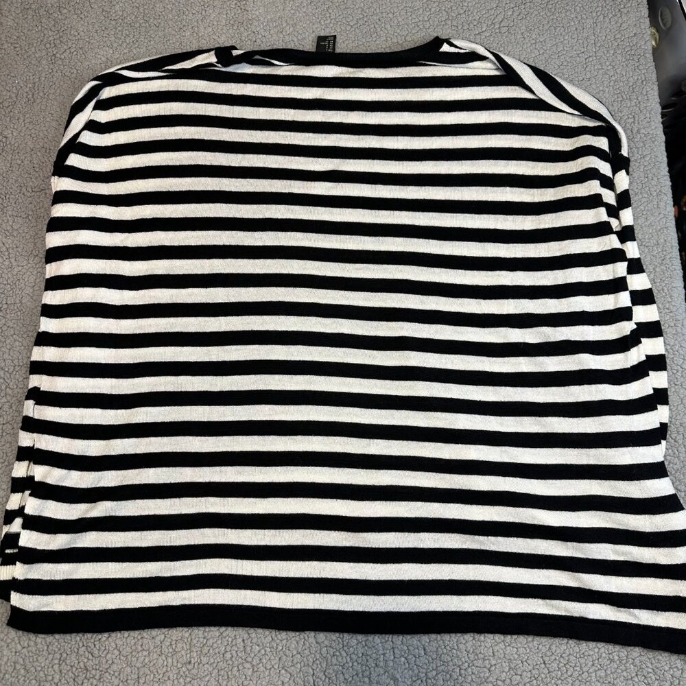 H&M Women's Striped Long Sleeve Top Small Black White High Low Split Hem Knit - Picture 5 of 8